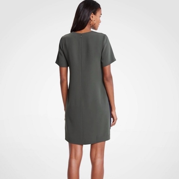 Ann Taylor Green Shift T Shirt Dress with Blue Side Stripe Lagenlook Sz 10 - Picture 2 of 13